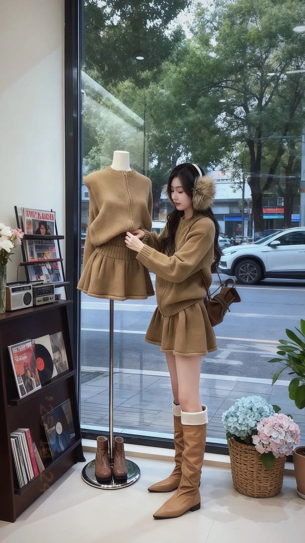 韩系慵懒风休闲软糯针织套装女2025秋冬新款毛衣开衫半身裙两件套