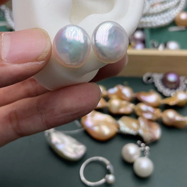 淡水珍珠耳饰银S925镶嵌