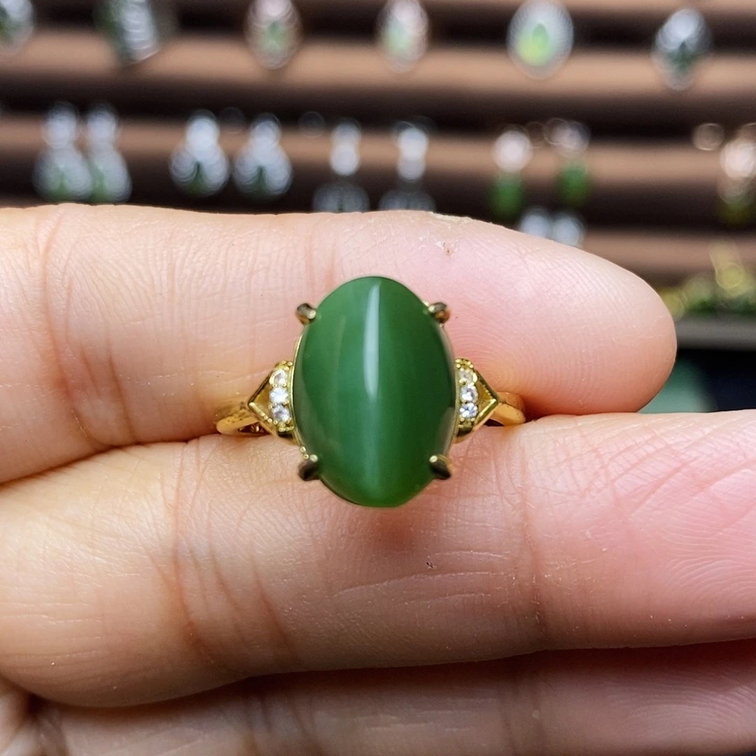 吊坠(不含链)银S925镶嵌和田玉（碧玉）戒指