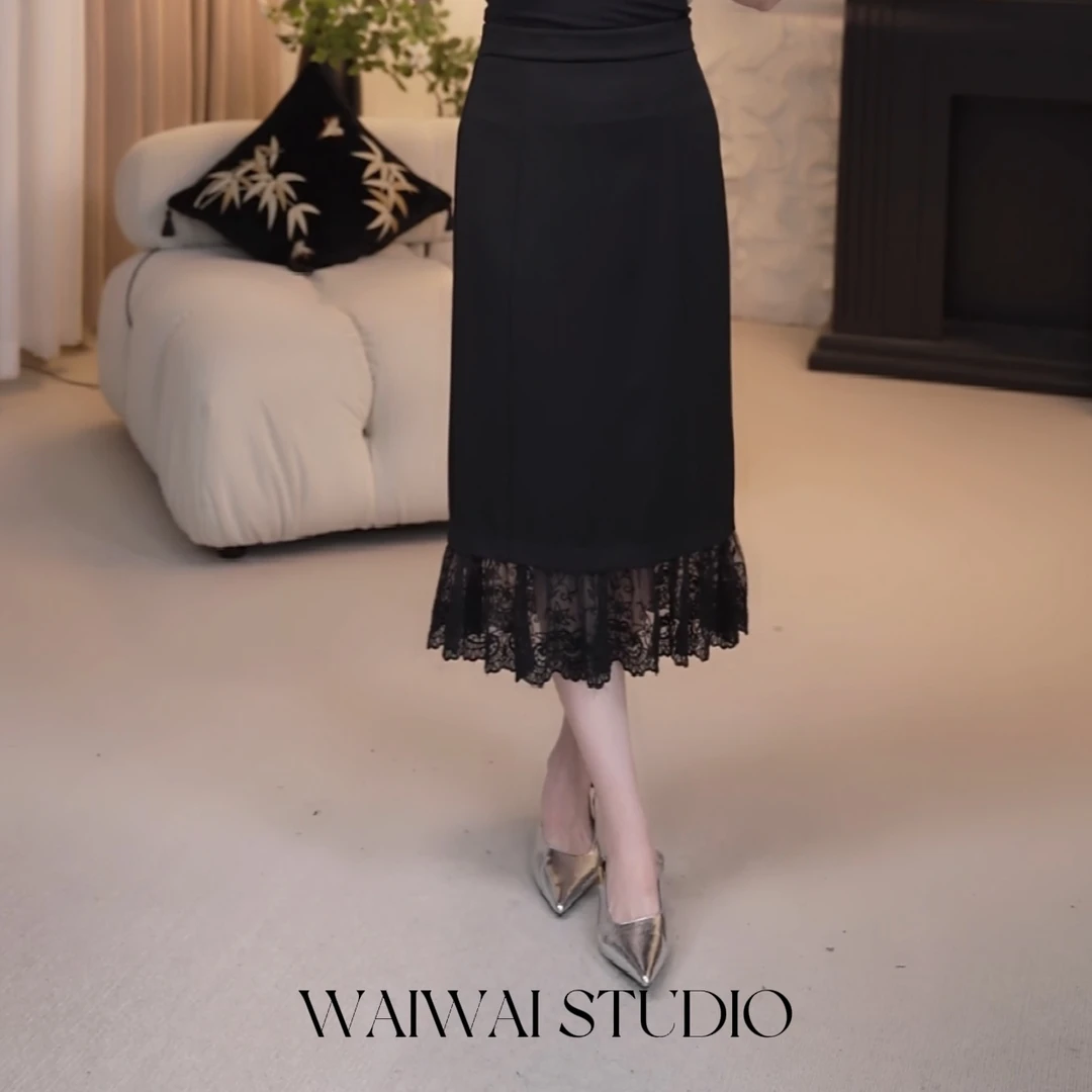 【金秘书】显瘦轻奢蕾丝拼接半身裙 X52B398