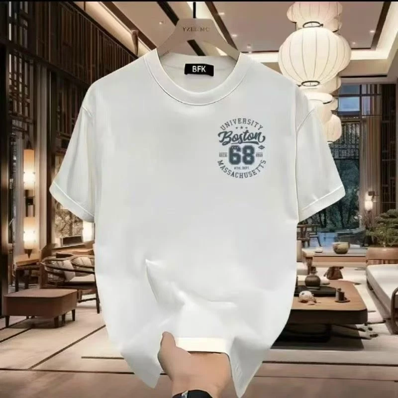 汇纳迪男士夏季短袖印花休闲纯棉新款百搭宽松韩版圆领