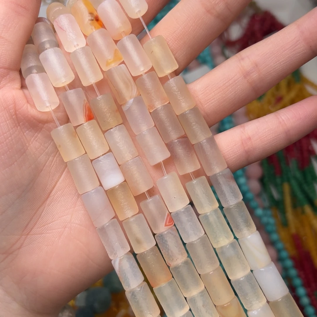 玛瑙/玉髓合金珠宝半成品L409。8mm天然老玛瑙桶珠一条