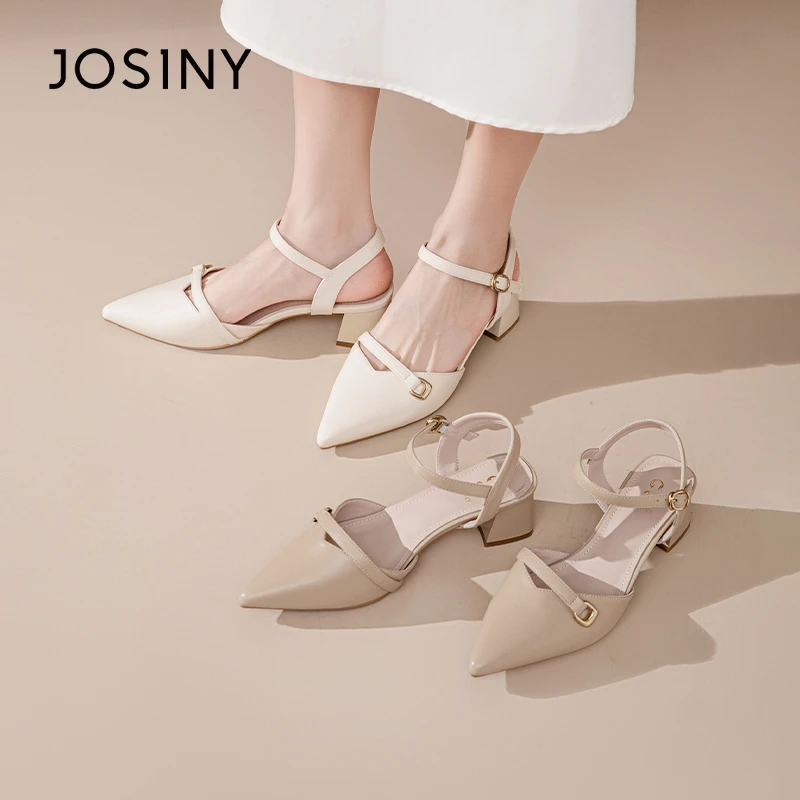 卓诗尼女鞋法式包头凉鞋2025春季新款一字扣粗跟单鞋百搭高跟鞋