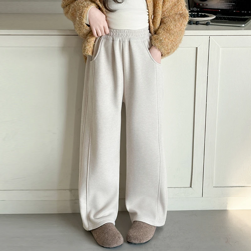 儿童冬装女童装加绒糯米裤子一体绒秋冬款运动卫裤冬季直筒阔腿裤