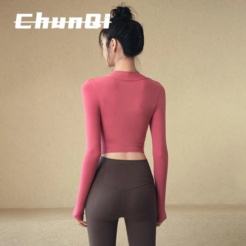 维多利亚假两件带胸垫运动上衣修身跑步瑜伽长袖普拉提训练健身秋