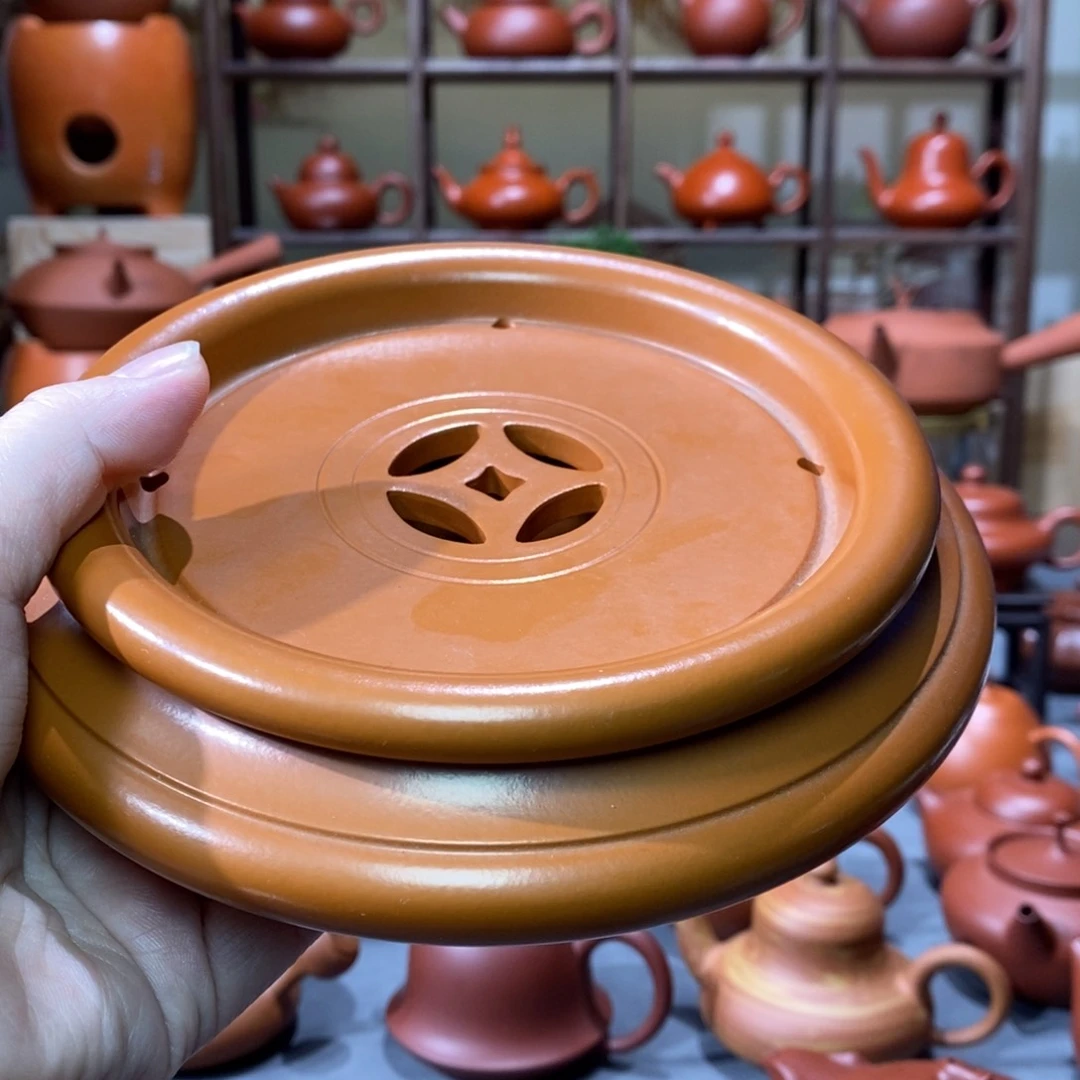 紫砂茶壶邱俊植鸡蛋黄铜钱6寸茶盘
