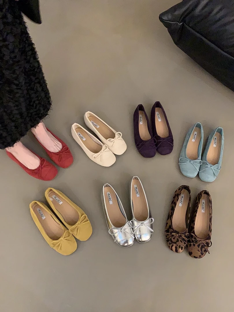 法式平底浅口单鞋女鞋2025新款复古绒面小红鞋仙女风芭蕾舞豆豆鞋