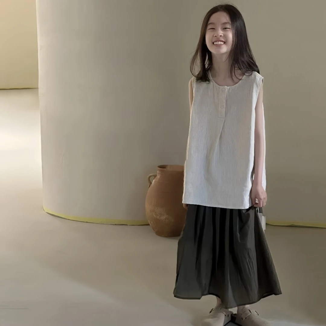 女童夏装套装甜美女孩上衣2025新款夏季洋气高端中大童棉麻背心