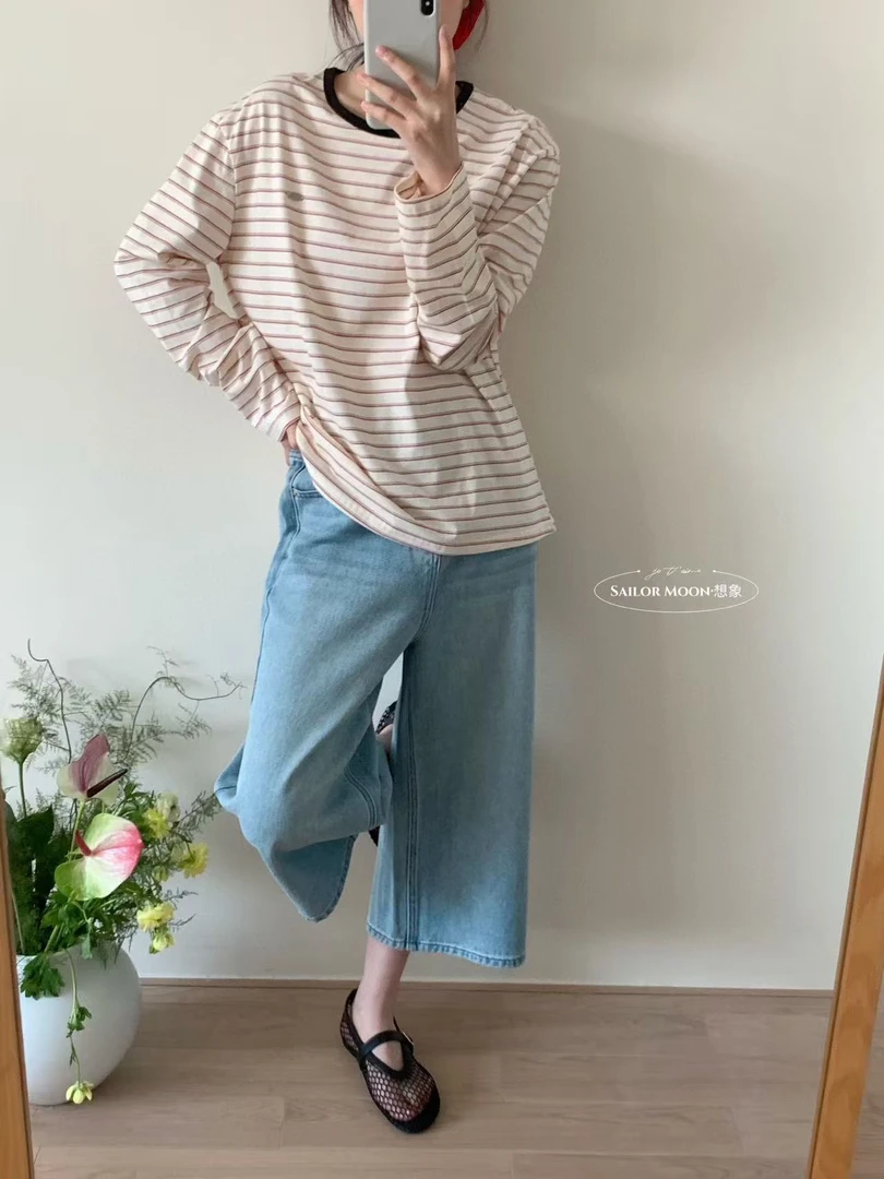 想象@50572 韩系百搭经典小银扣条纹上衣 4-9