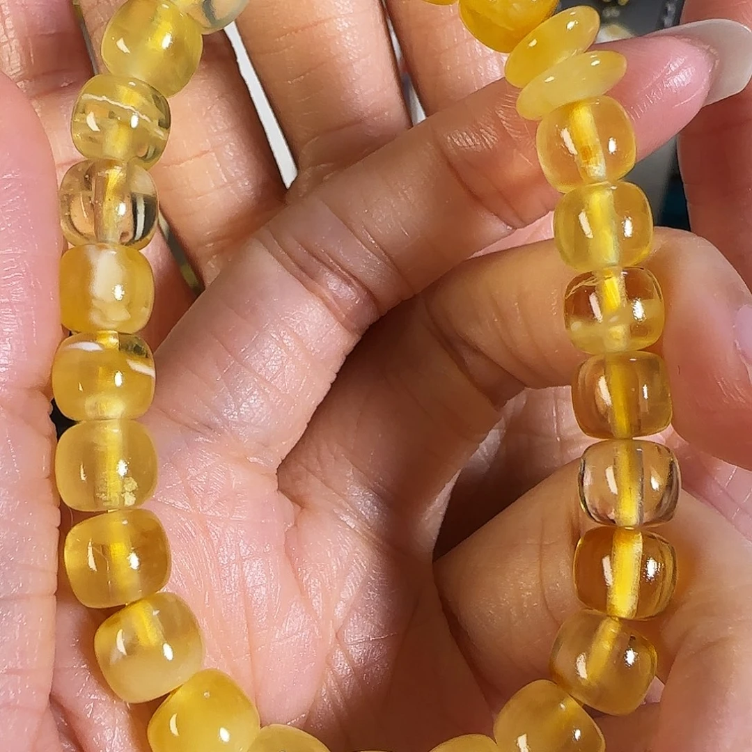 蜜蜡未镶嵌手串8mm荧光拉丝焦皮料手串