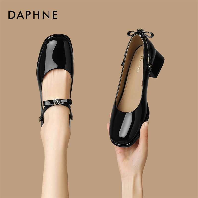 达芙妮粗跟玛丽珍女鞋春季2025新款气质配裙子复古高跟单鞋小皮鞋