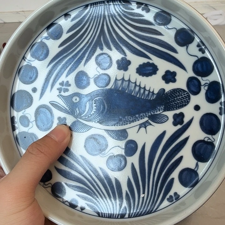 瓷片景德镇清华鱼藻纹大壶承微瑕