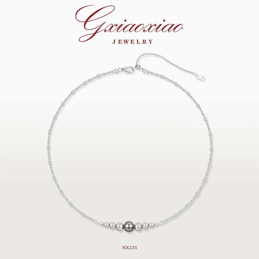 G XIAOXIAO 镀K金 法式气质高级百搭渐变大小珠子锁骨项链 NX235