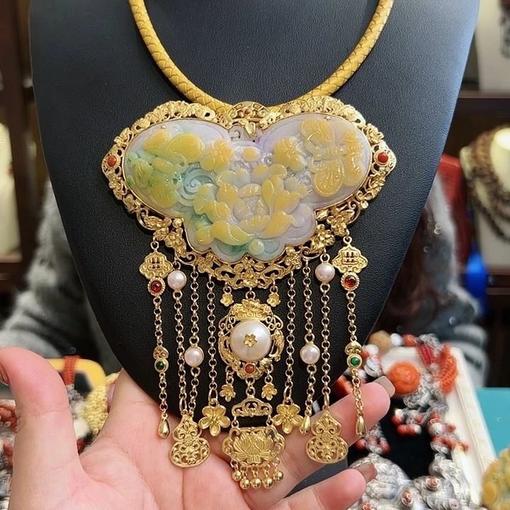 翡翠颈饰银S925镶嵌玄****音古风