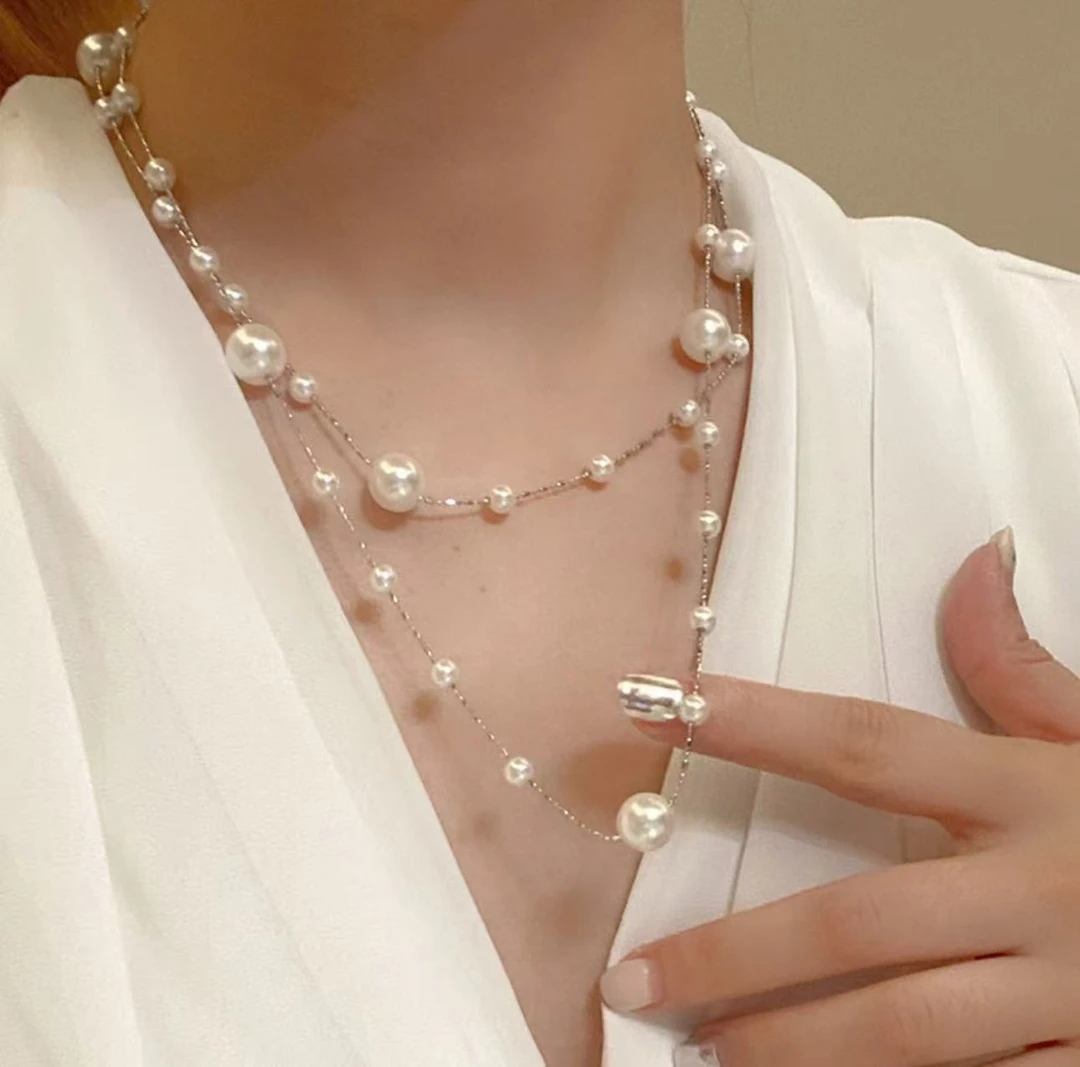 铜吊坠 叠带美丽珍珠单品秋冬气质时尚长款多层复古项链女