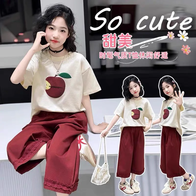 女童时尚休闲夏季女孩短袖儿童T恤2025新款中大童5-12岁15岁上衣