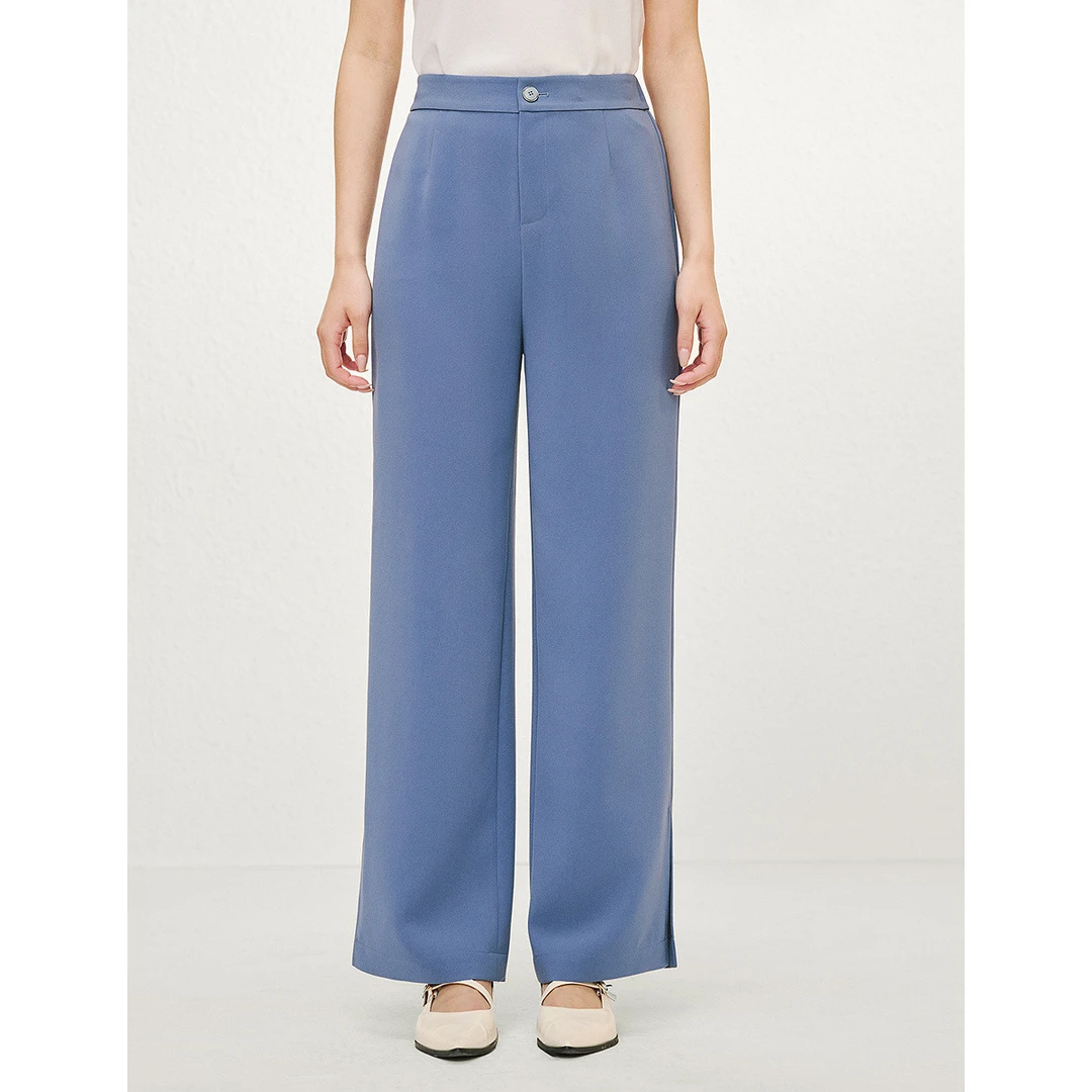 【安雅专属】纯色直筒开叉休闲裤通勤裤子女EV02520P5 EV02519R4