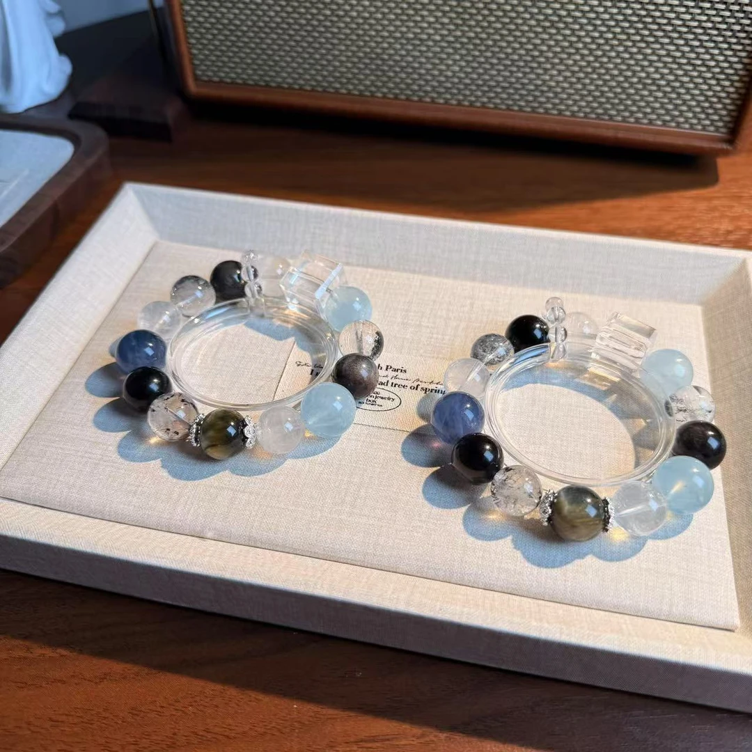 海蓝宝银曜石萤石虎眼石闪灵多宝水晶手串手链 多样性发其一ZF816