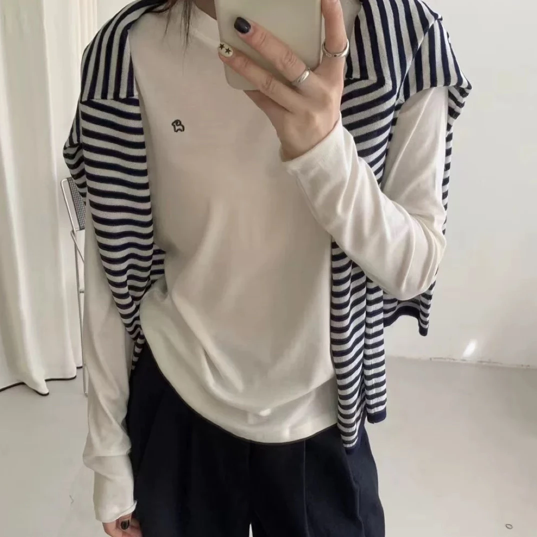 RUNXI闰熙天丝羊毛长袖T恤秋季新款正肩59CM