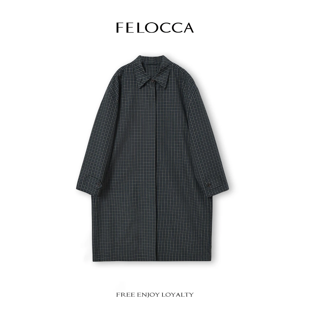 【FELOCCA】定色织格纹经典极简廓形休闲百搭长款风衣外套CC2588