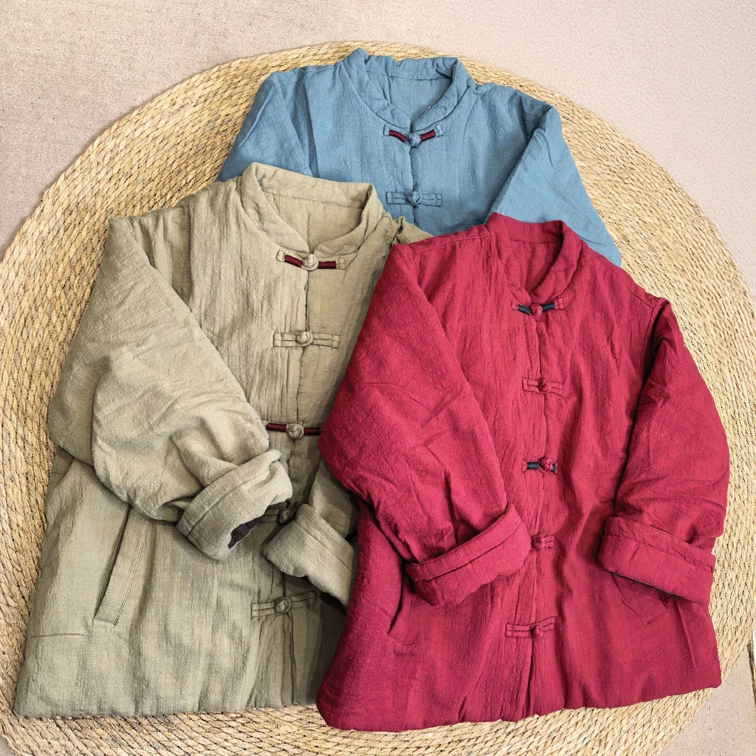 100%纯亚麻复古盘扣开衫文艺宽松棉衣