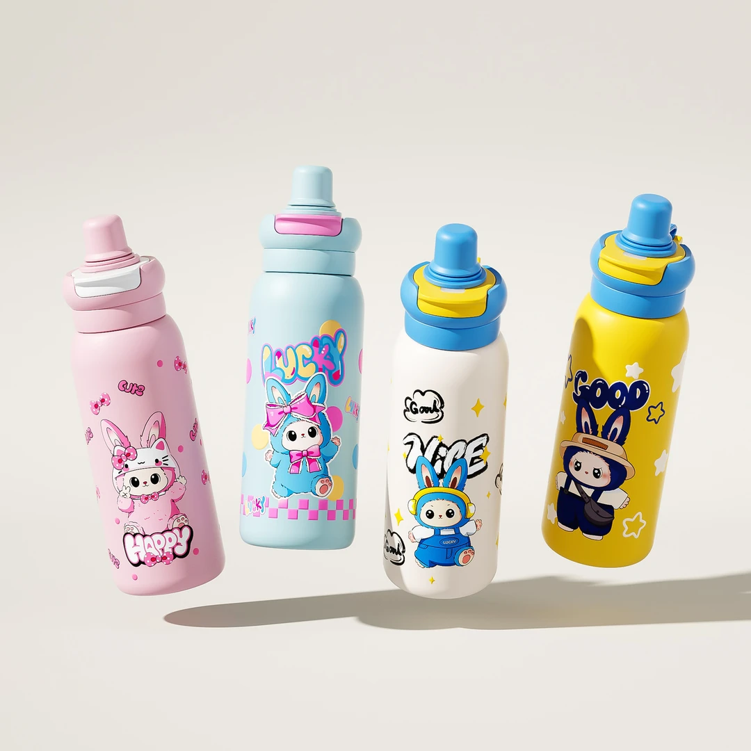 新款卡通316不锈钢 可爱大容量女神杯户外便携吸管运动水壶学生