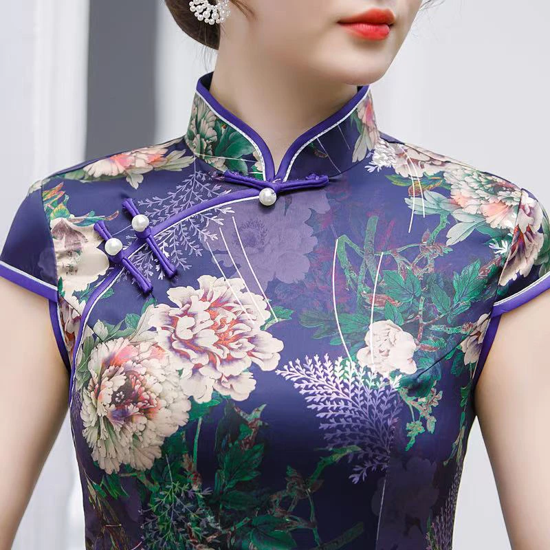 6052-cx亮光树牡丹花小坎肩复古老上海海派旗袍