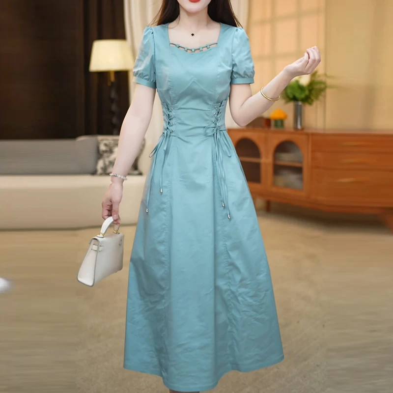 高端精致连衣裙女2025夏季新款中年妈妈装洋气遮肉显瘦中长款裙子