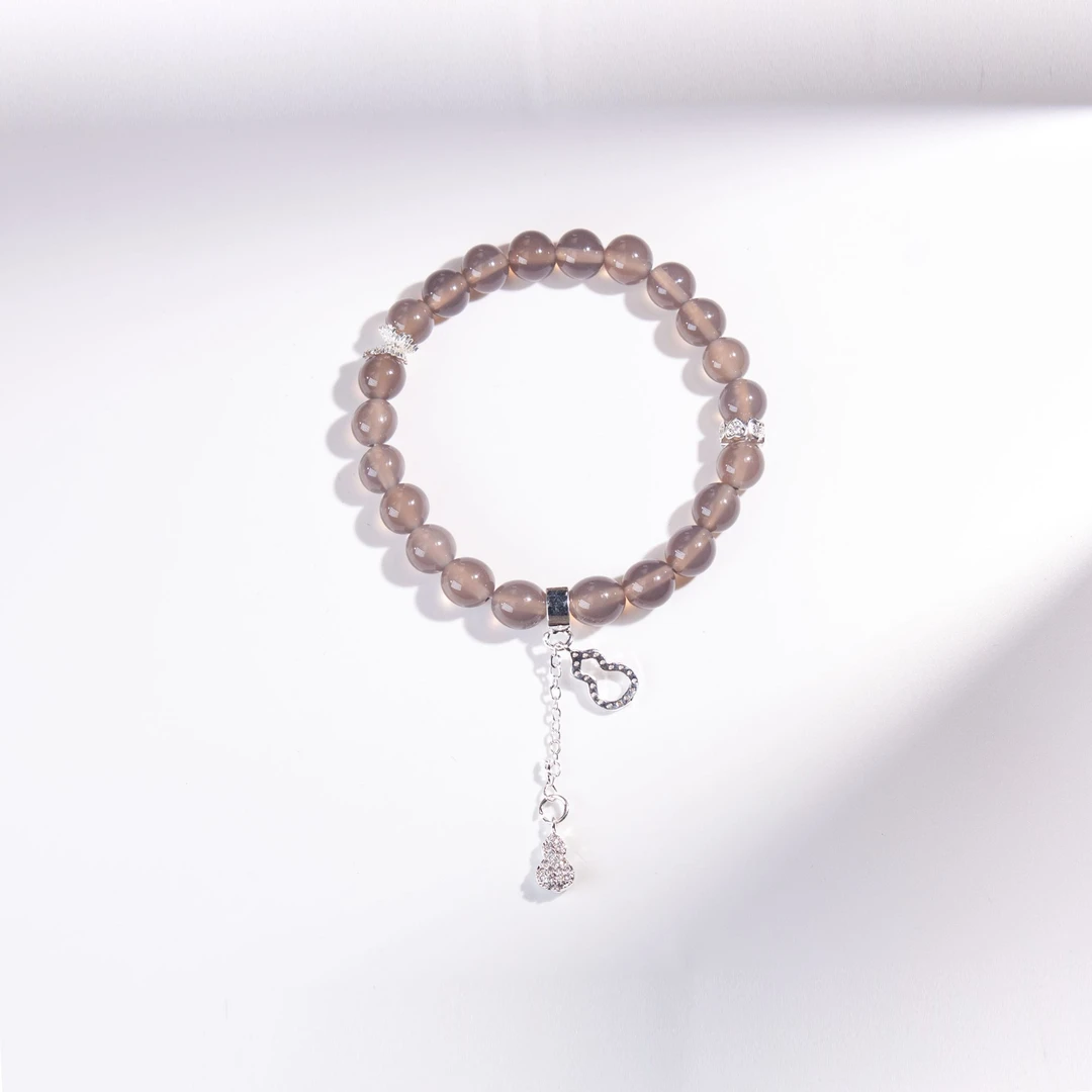 烟灰玛瑙圆珠银葫手串12mmFYD-A425