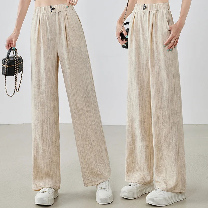 2025新款冰丝垂感直筒裤女显瘦大码高腰宽松时尚薄款休闲裤百搭