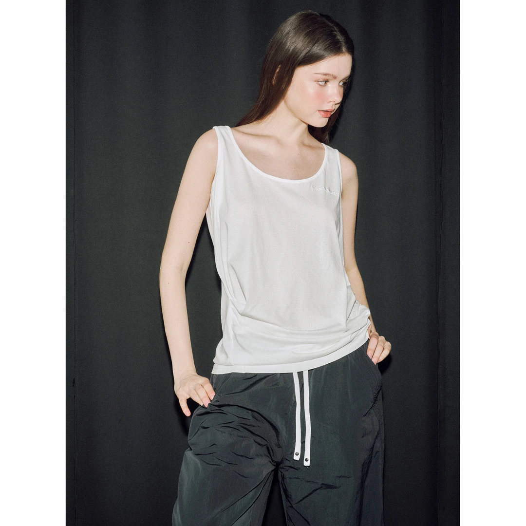 【大背心】2025夏新坎肩无袖针织微透绣花腰部褶皱层次感上衣