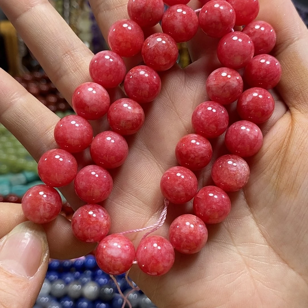 玛瑙/玉髓未镶嵌珠宝半成品西柚粉一条卡12mm