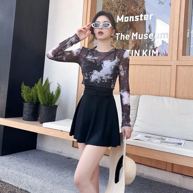 泡温泉连体泳衣女黑色性感显瘦小胸聚拢遮肚罩衫夏季沙滩度假时尚