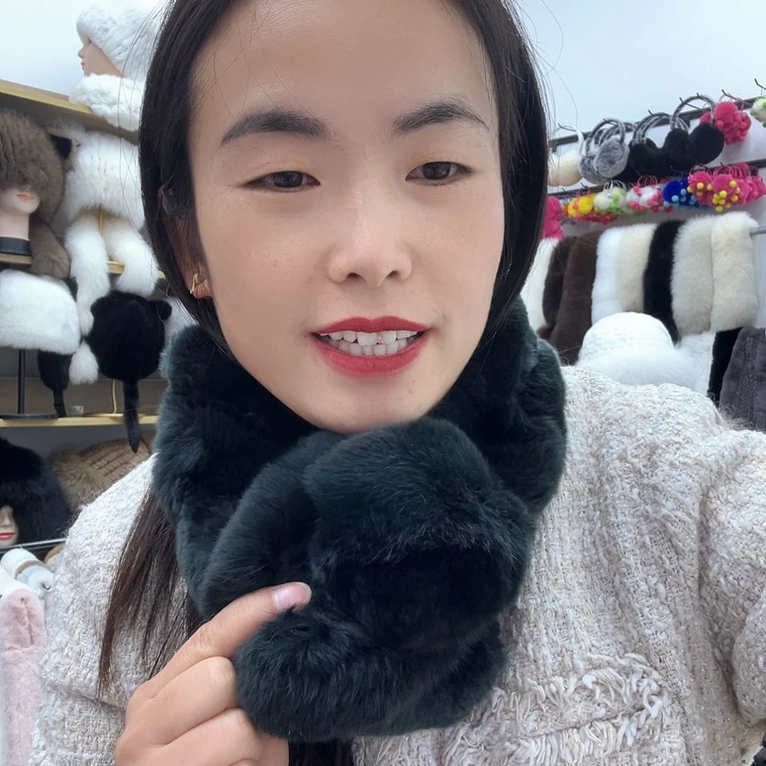 兔皮墨绿色兔毛瑕疵围巾