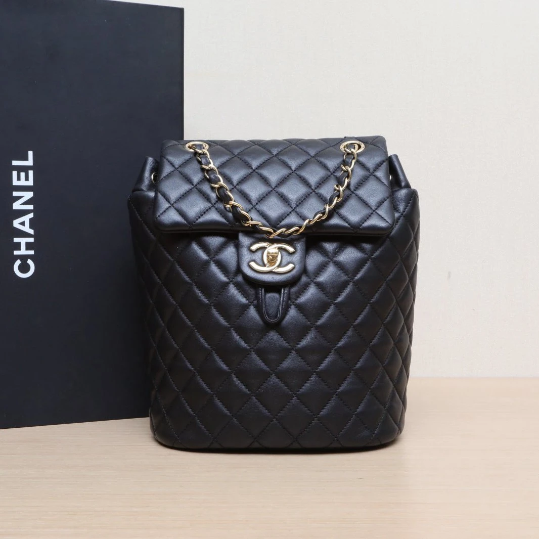 95新 Chanel/香奈儿 小花双双 萨尔茨堡双肩包 中号 黑色 23开