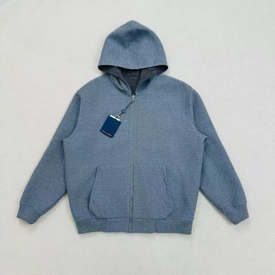 99新 LV Louis Vuitton双面穿羊绒刺绣老花logo连帽外套 52码
