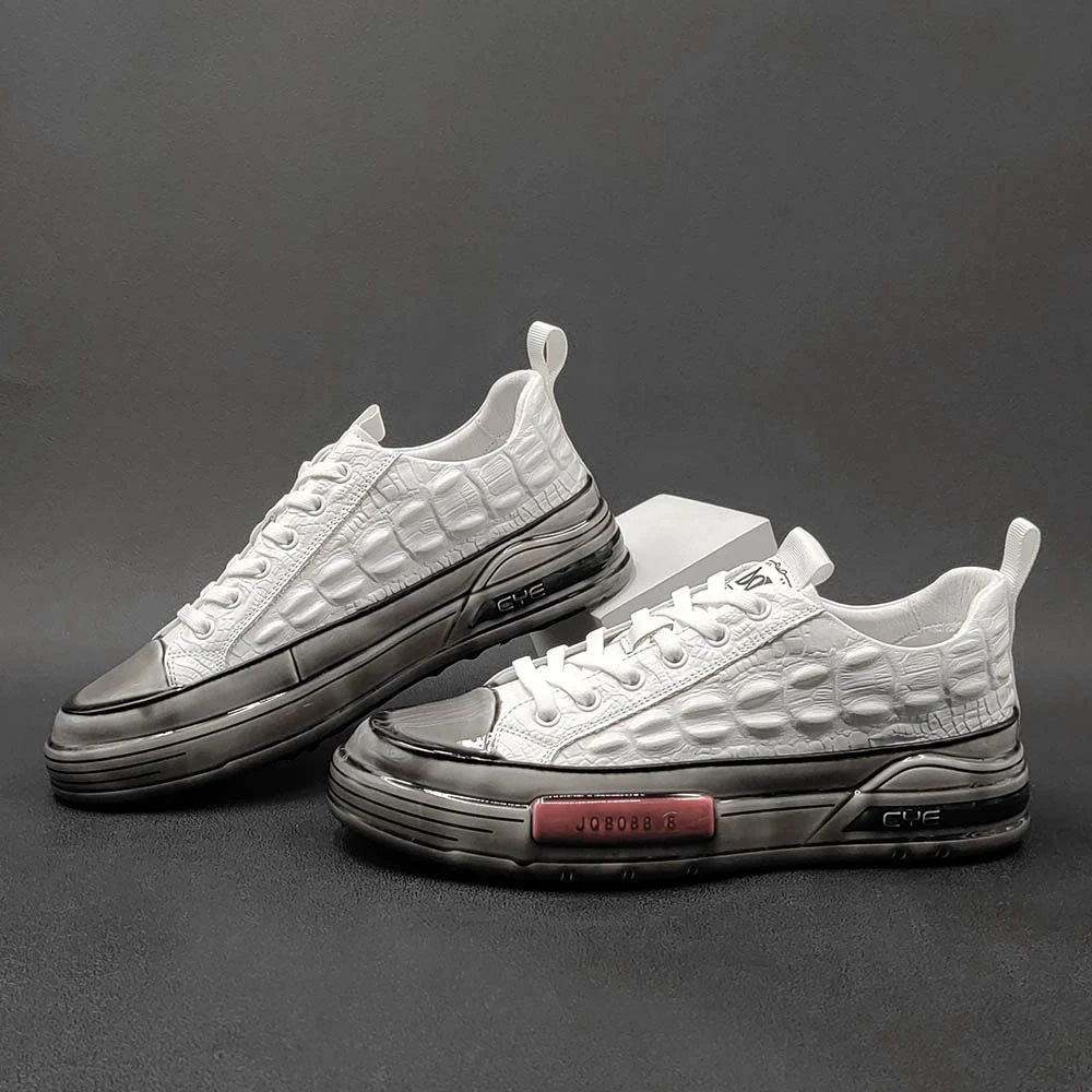 轻奢高端2025春秋新款男鞋皮面板鞋男款欧洲站厚底淋胶鳄鱼纹潮鞋