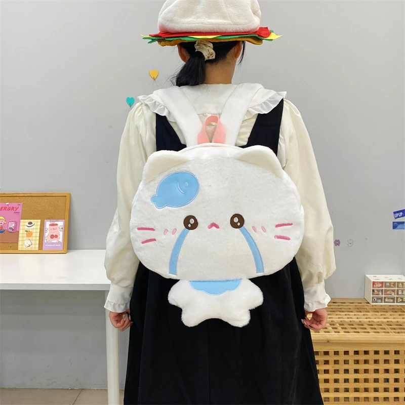 吉吉向上原创流泪小猫双肩包软萌可爱大容量立体造型甜妹书包