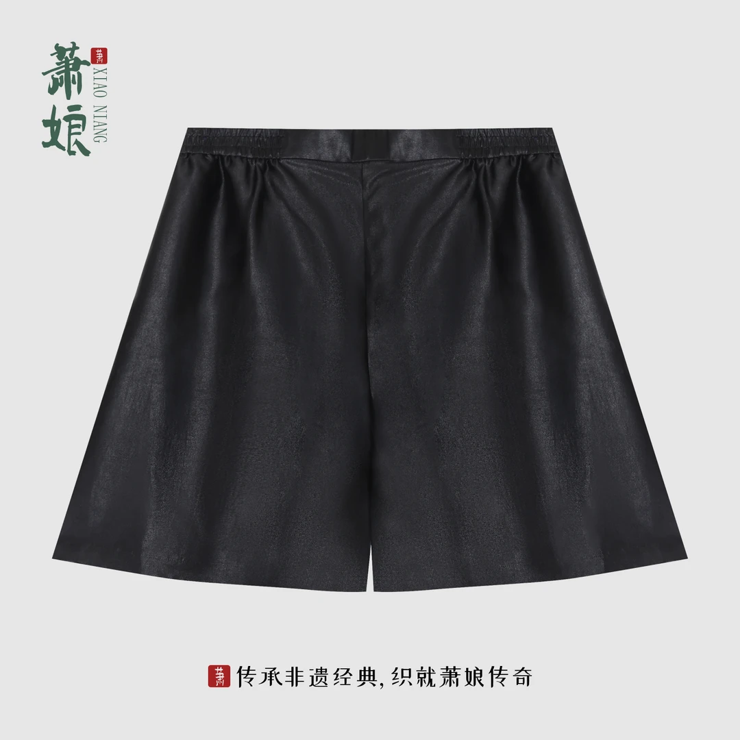 萧娘【茗洋】缎龟香云纱休闲裤夏款桑蚕丝新中式国风女短裤5214