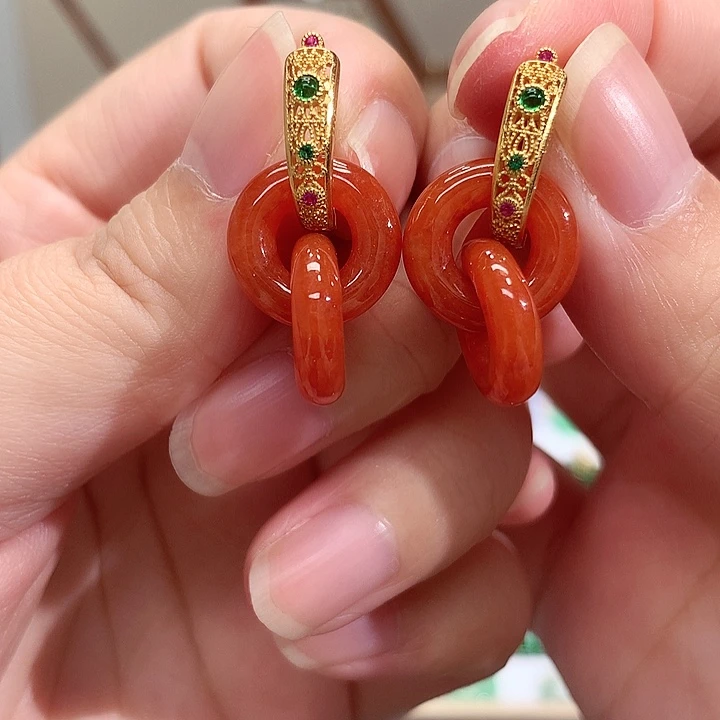 银S925镀金镶嵌翡翠耳饰