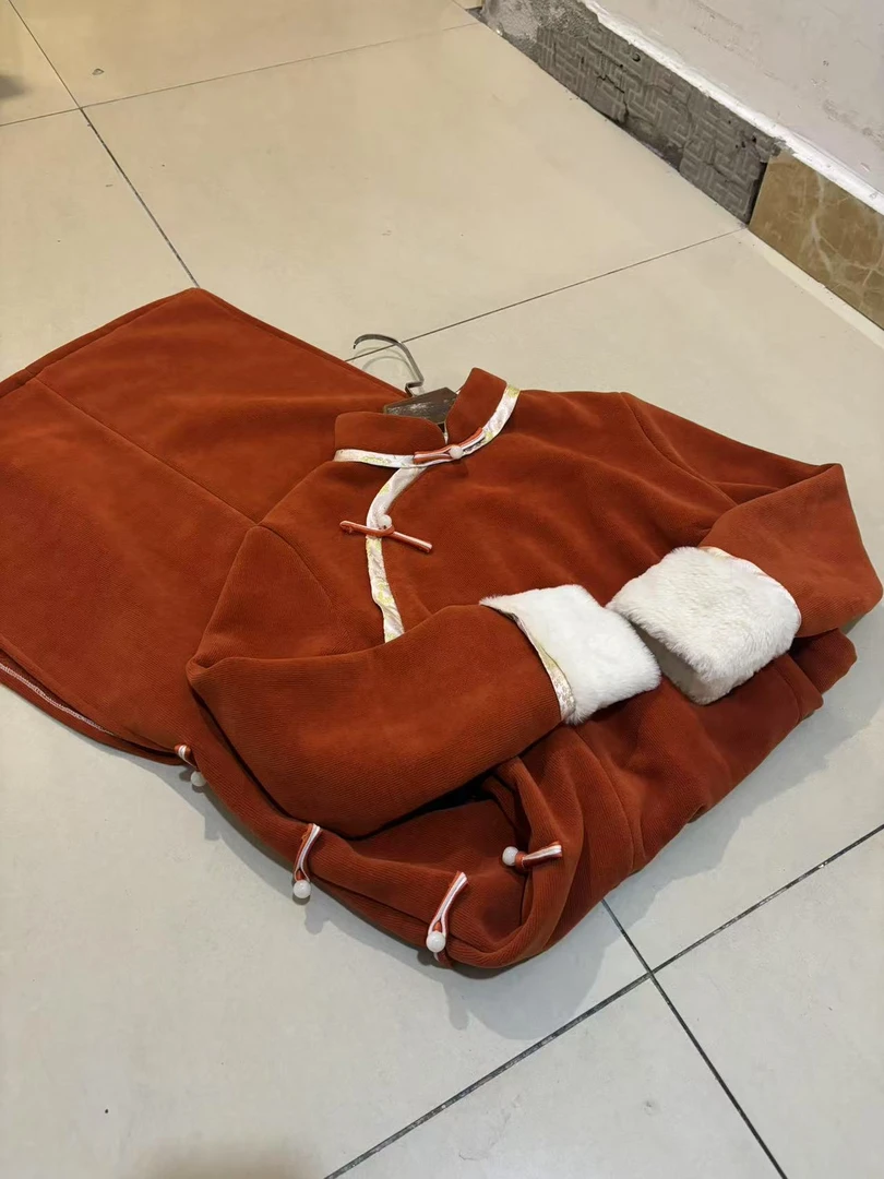 1661 橘色 侧七扣 加绒绣 【橘玄】 旗袍