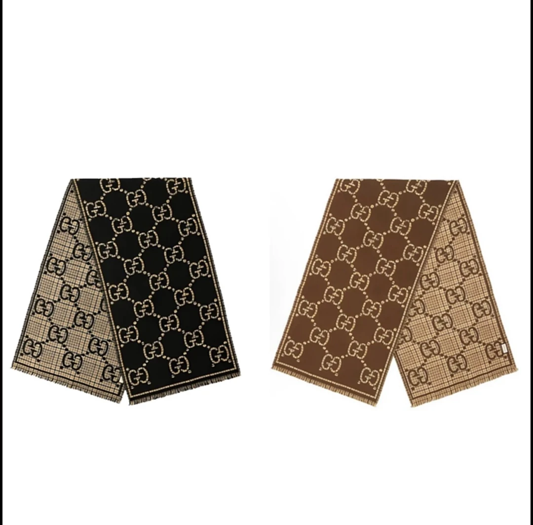 GUCCI/古驰经典双G格纹 羊毛 绒线围巾 男女同款情侣款