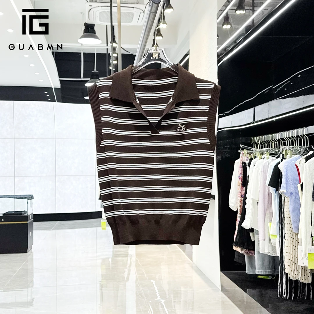 GUABMN2025夏季新款无袖V领宽松显瘦条纹背心针织衫夏日穿搭5287