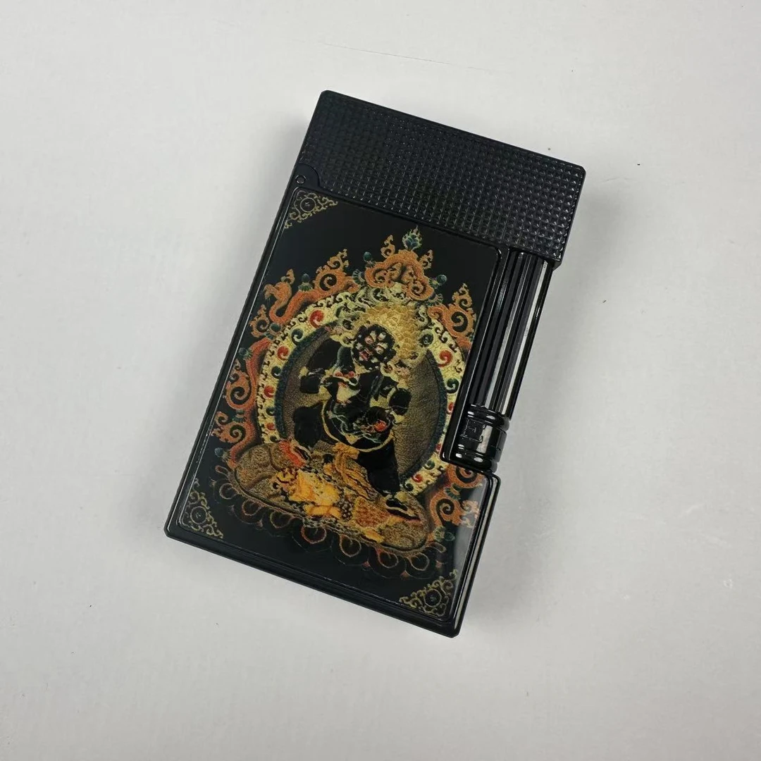 克雷斯黑财神蓝宝石纯铜朗声钢音侧滑加气黑色打火机国潮