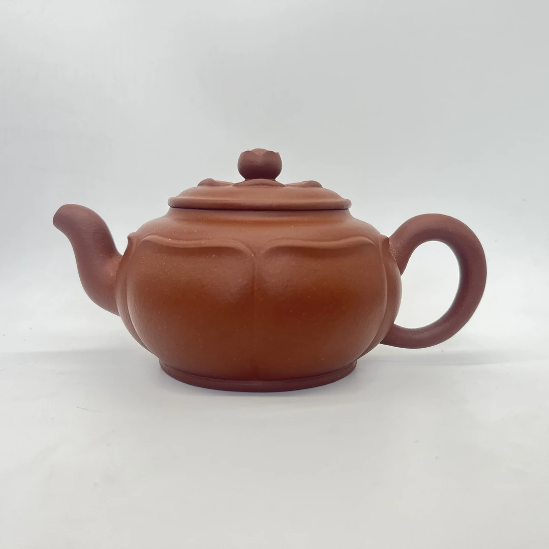 宜兴紫砂紫泥荷叶壶320cc纯手工精美筋纹器
