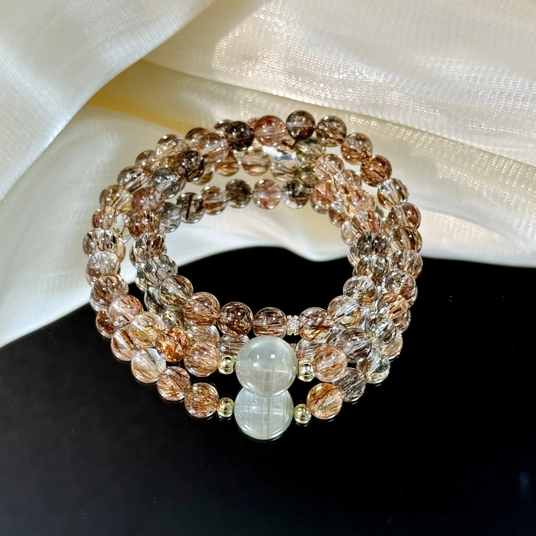 高品纯天然黑金超七千层翠幽灵设计款双圈手串