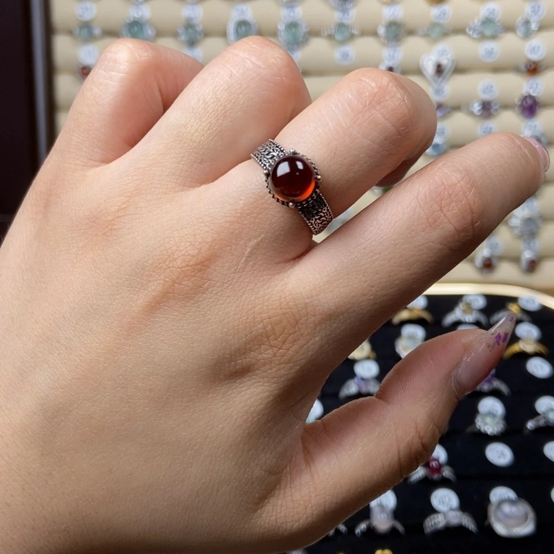 石榴石戒指银S925镶嵌陶*妈