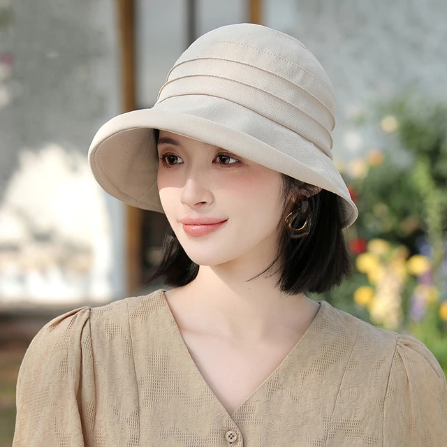 2024新款帽子女夏时尚百搭遮阳盆帽防紫外线出游显脸小卷边渔夫帽