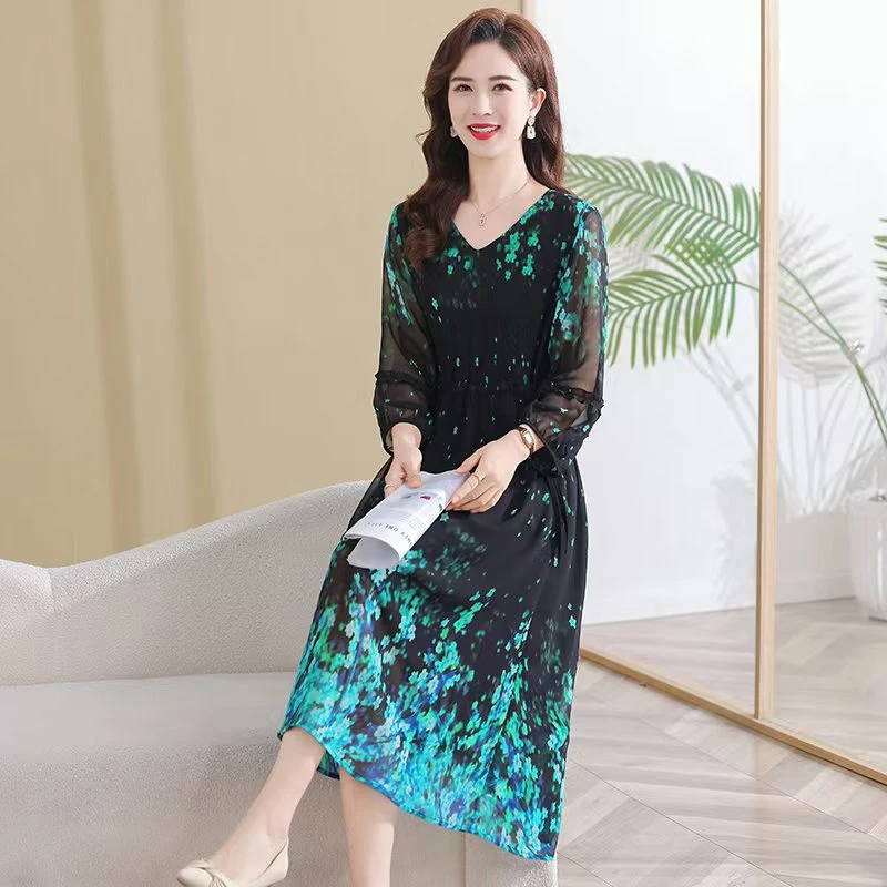 黑色罗兰  高定双层连衣裙显瘦气质高腰收腰桑蚕丝裙