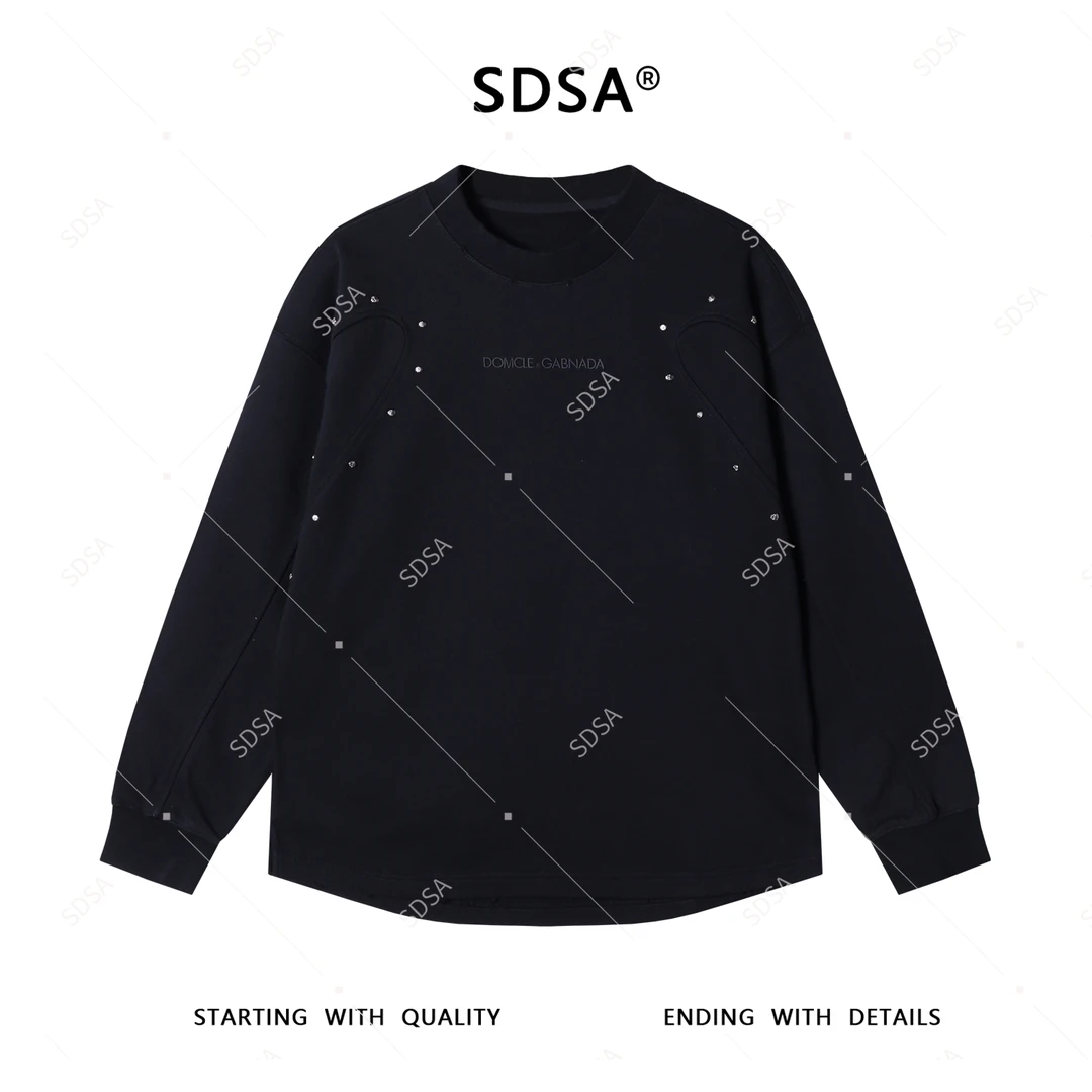 SDSA男士秋冬新款轻奢痞帅男装韩版纯色铆钉解构圆领卫衣时尚显瘦